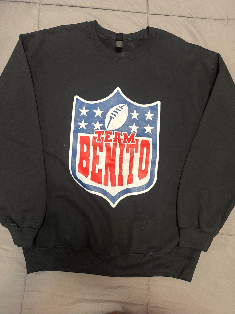Gildan Black Crewneck Sweatshirt with Red and Blue Team Benito Shield
